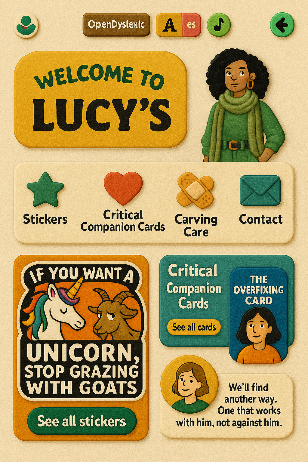 Lucy's illustrated landing page